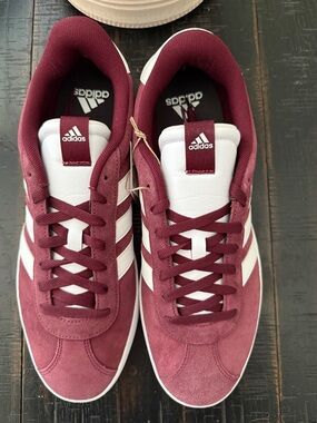 adidas VL Court 3.0 Burgundy and White Suede Low-Top Sneakers